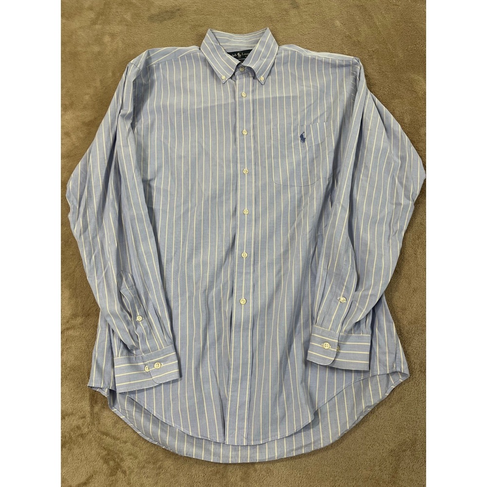 VTG Ralph Lauren Yarmouth Dress Shirt Men 15 1/2 blue Striped Button Down L/S